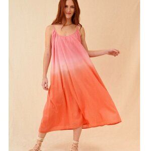 Garance Paris Safran Dip Dye Midi Dress Sunset Organic Cotton Size Large NWT